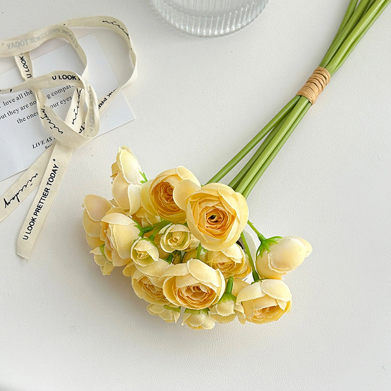 Artificial Silk Mini Ranunculus Bouquet, 6 Stems, 38cm, Home Table Decor