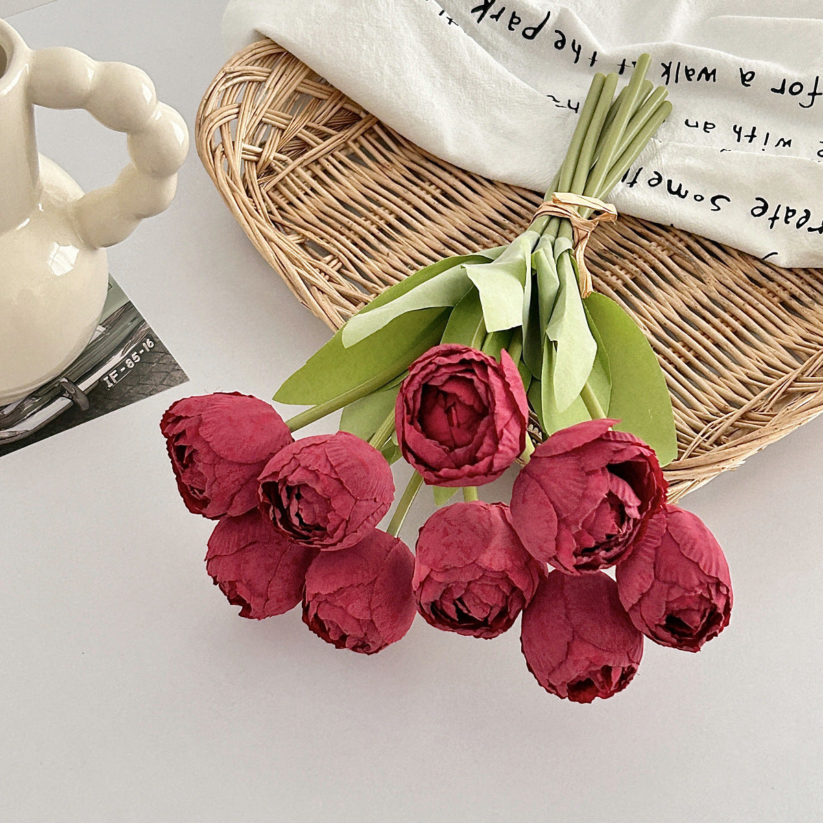 Artificial Silk Tulip Bouquet, 9 Stems, 39cm, Home Table Decor