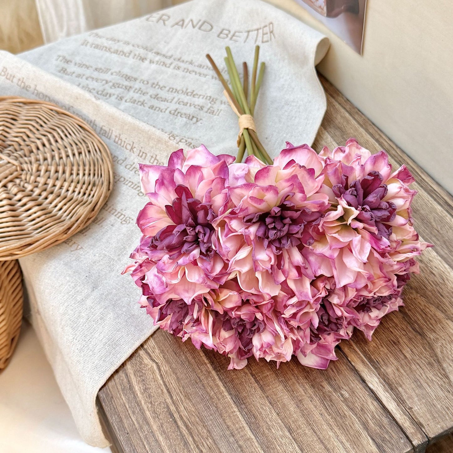 Artificial Silk Dahlia Bouquet, 7 Stems, 38cm, Home Table Decor