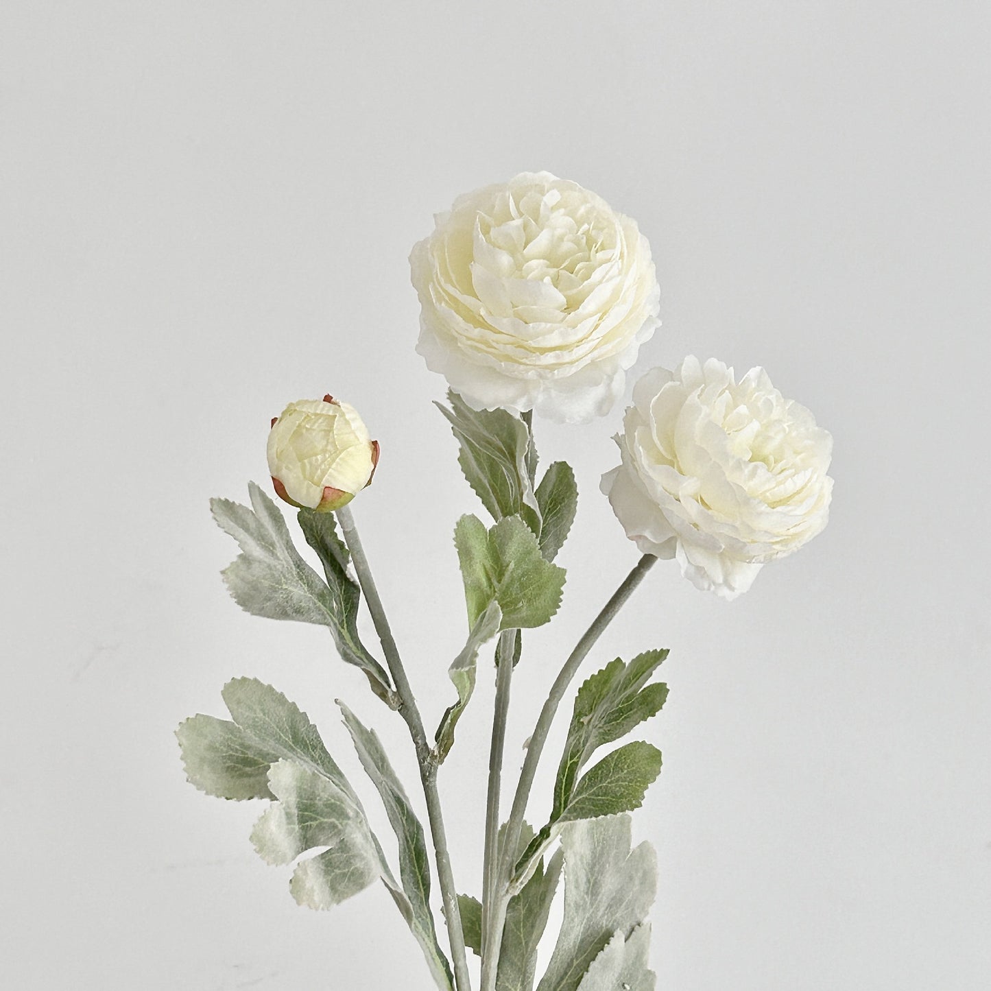 Artificial Silk Ranunculus Stem, 2 Blooms 1 Bud, 50cm, Vase Decor