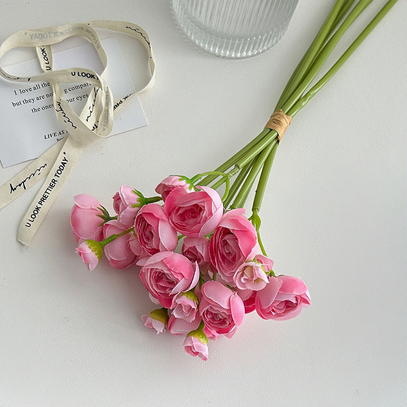 Artificial Silk Mini Ranunculus Bouquet, 6 Stems, 38cm, Home Table Decor