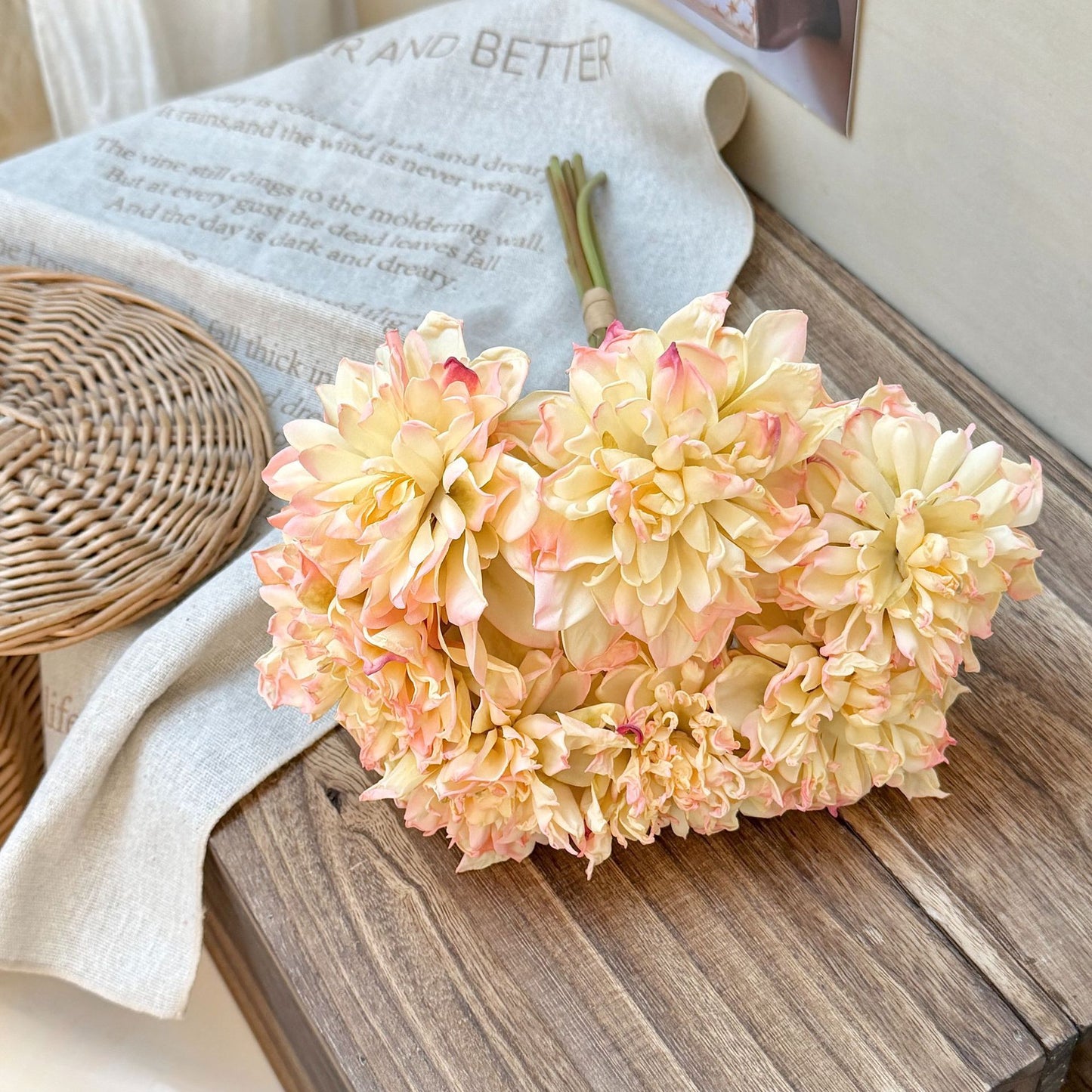 Artificial Silk Dahlia Bouquet, 7 Stems, 38cm, Home Table Decor