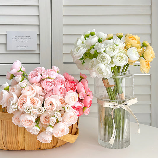 Artificial Silk Mini Ranunculus Bouquet, 6 Stems, 38cm, Home Table Decor