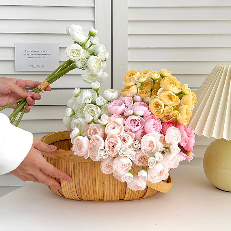 Artificial Silk Mini Ranunculus Bouquet, 6 Stems, 38cm, Home Table Decor