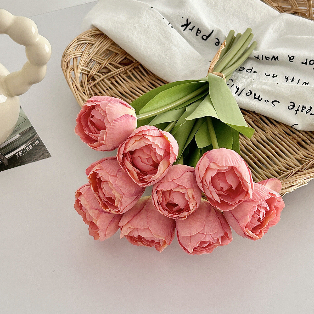 Artificial Silk Tulip Bouquet, 9 Stems, 39cm, Home Table Decor