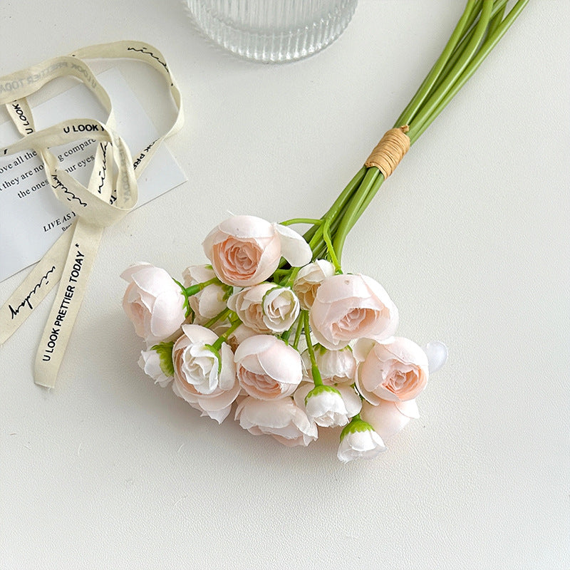 Artificial Silk Mini Ranunculus Bouquet, 6 Stems, 38cm, Home Table Decor