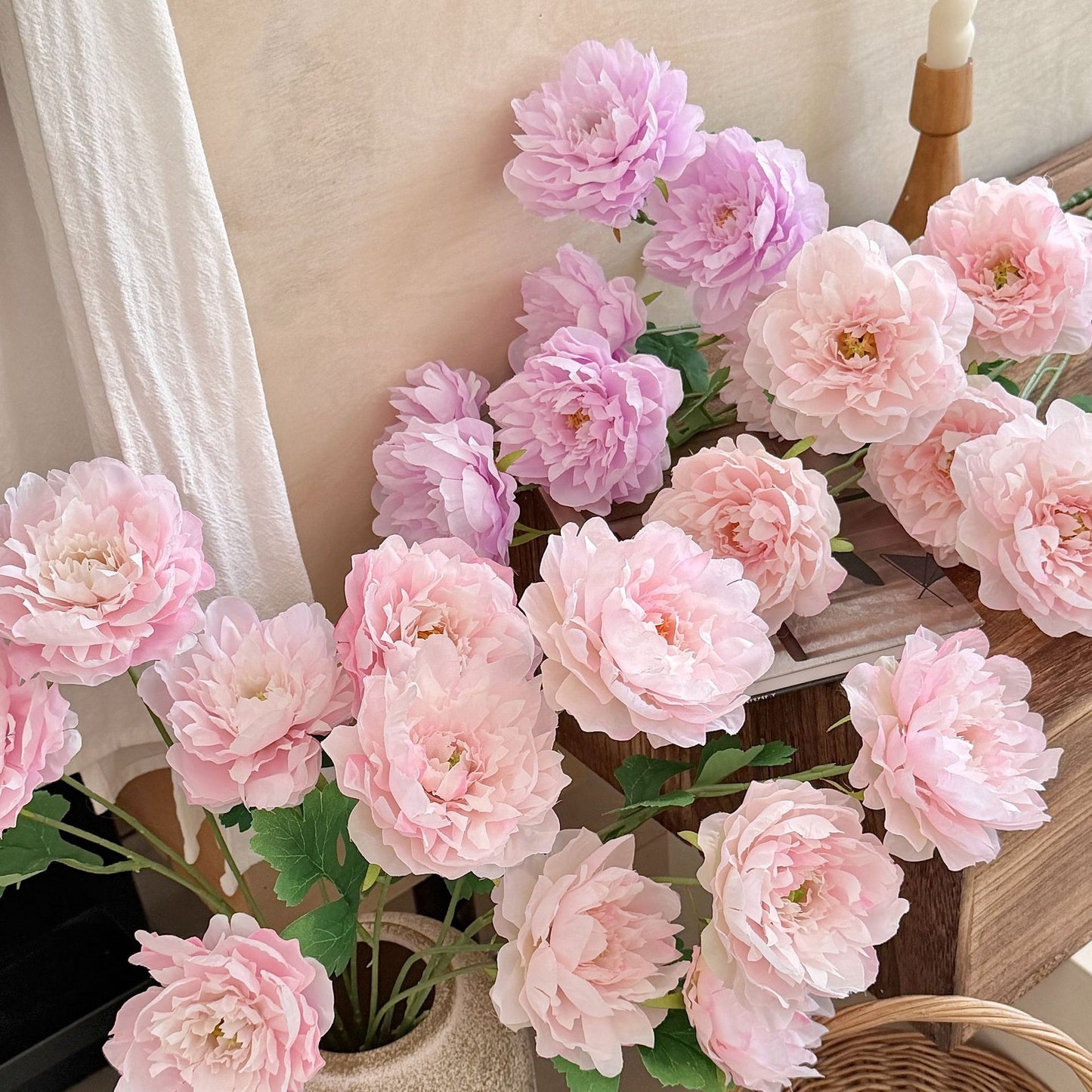 Artificial Silk Peony Stem, 6 Heads, 85cm, Tall Vase Decor