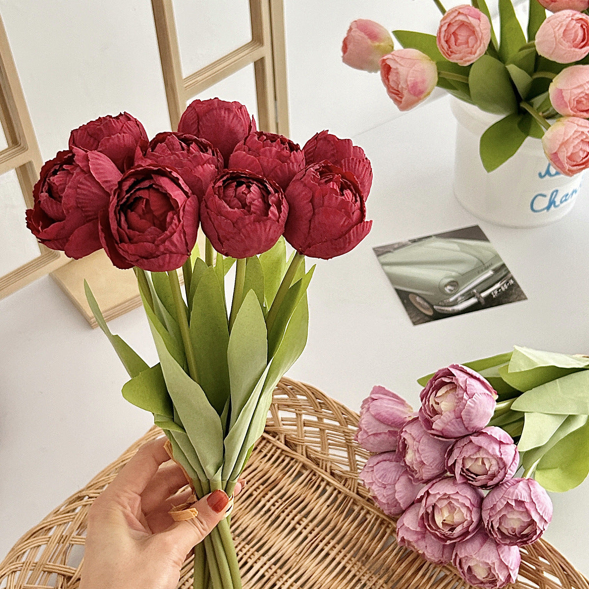 Artificial Silk Tulip Bouquet, 9 Stems, 39cm, Home Table Decor