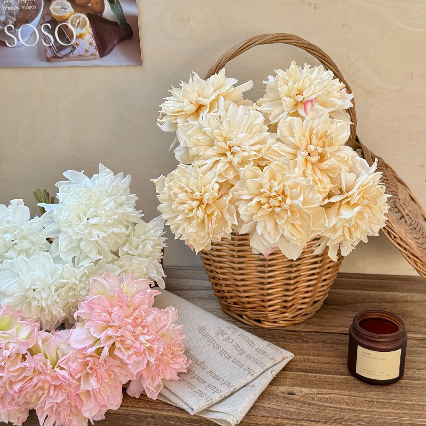 Artificial Silk Dahlia Bouquet, 7 Stems, 38cm, Home Table Decor