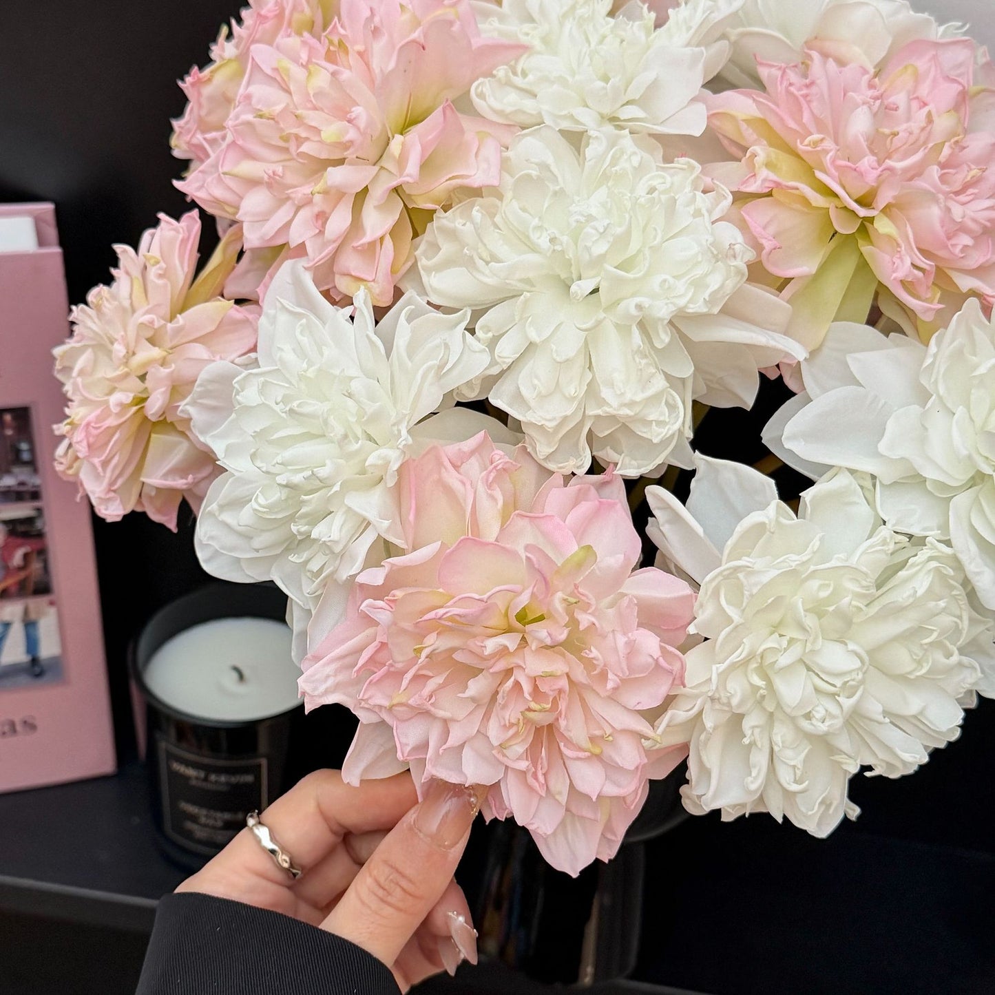 Artificial Silk Dahlia Bouquet, 7 Stems, 38cm, Home Table Decor