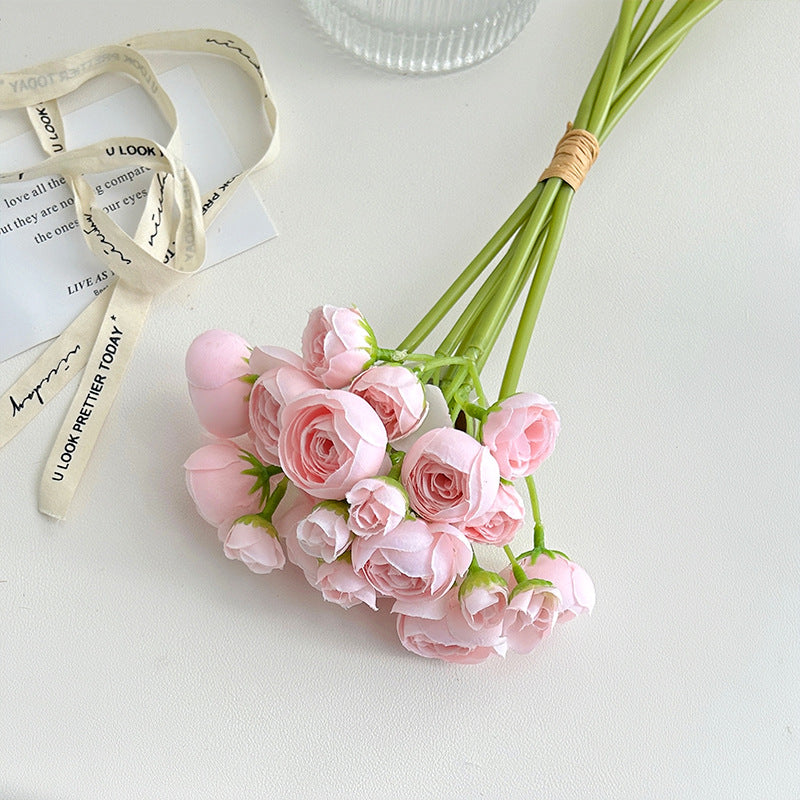 Artificial Silk Mini Ranunculus Bouquet, 6 Stems, 38cm, Home Table Decor