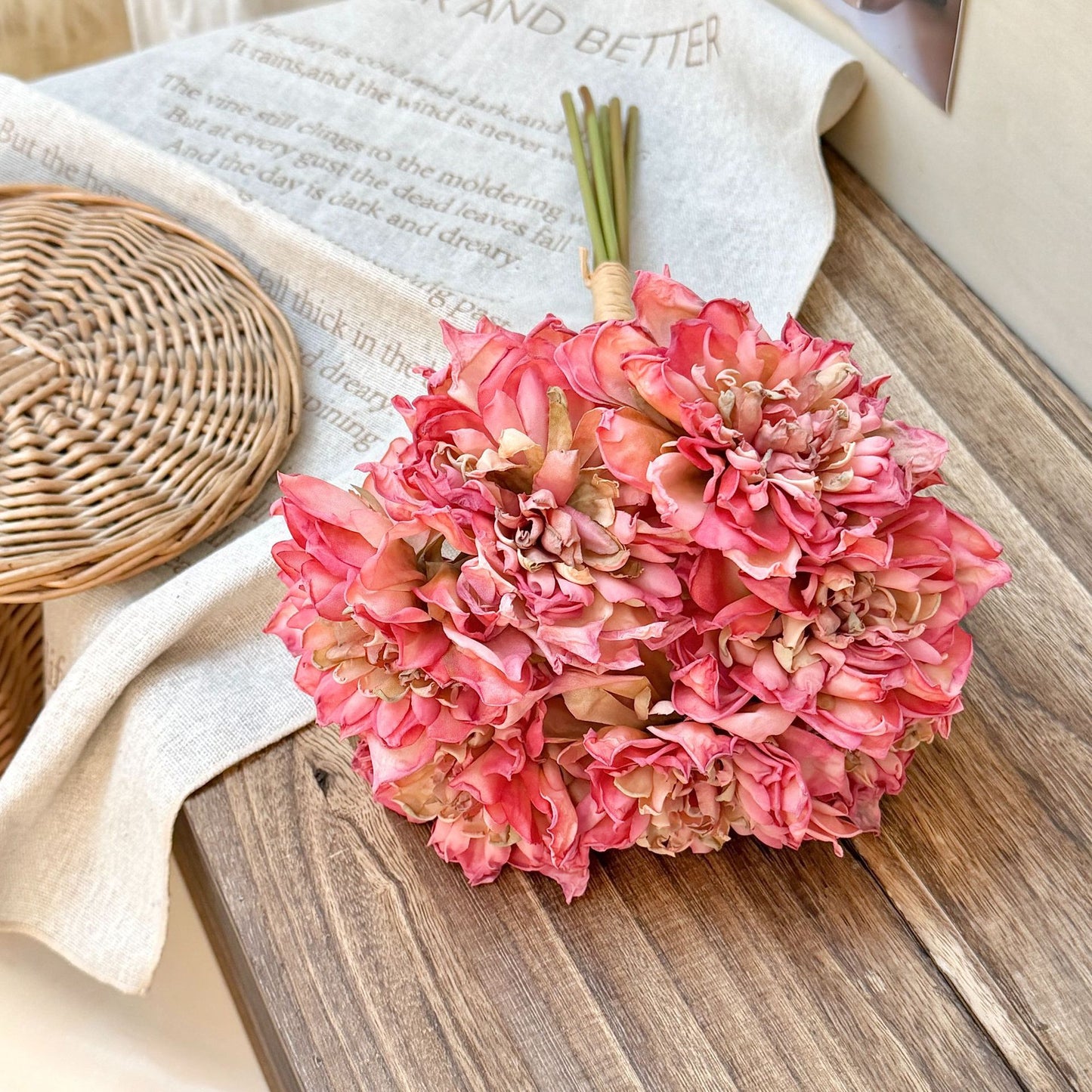 Artificial Silk Dahlia Bouquet, 7 Stems, 38cm, Home Table Decor