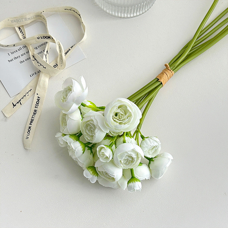 Artificial Silk Mini Ranunculus Bouquet, 6 Stems, 38cm, Home Table Decor