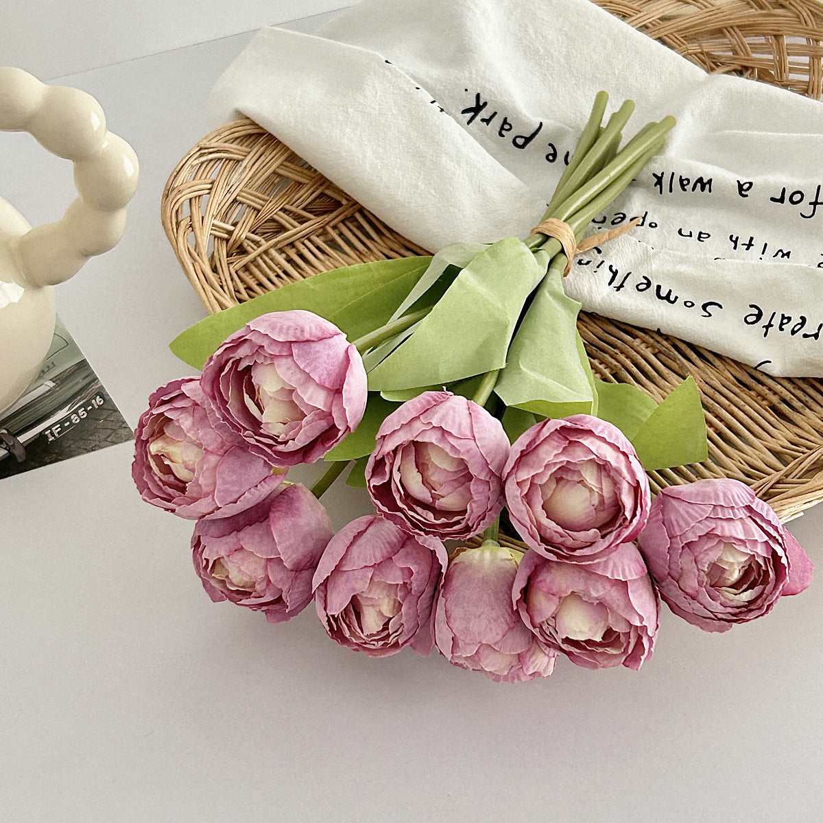 Artificial Silk Tulip Bouquet, 9 Stems, 39cm, Home Table Decor