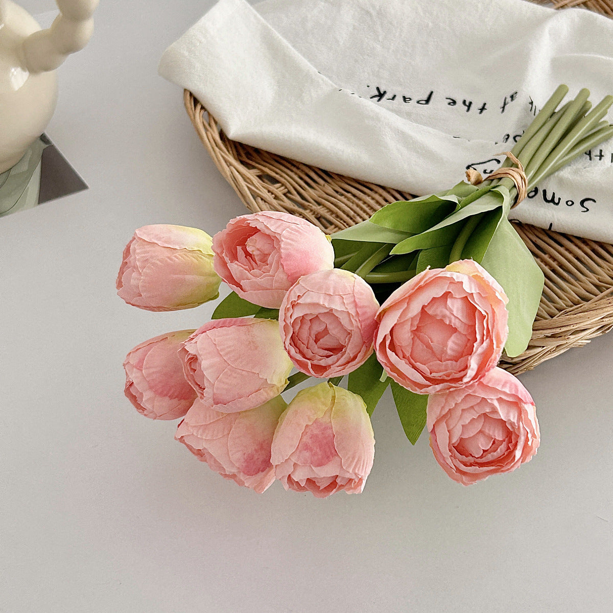 Artificial Silk Tulip Bouquet, 9 Stems, 39cm, Home Table Decor