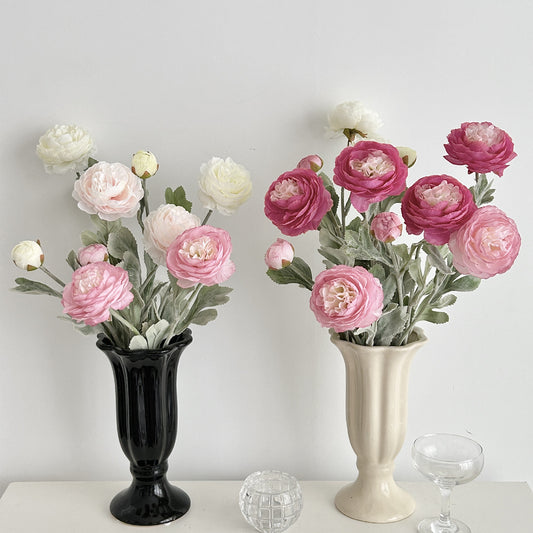 Artificial Silk Ranunculus Stem, 2 Blooms 1 Bud, 50cm, Vase Decor