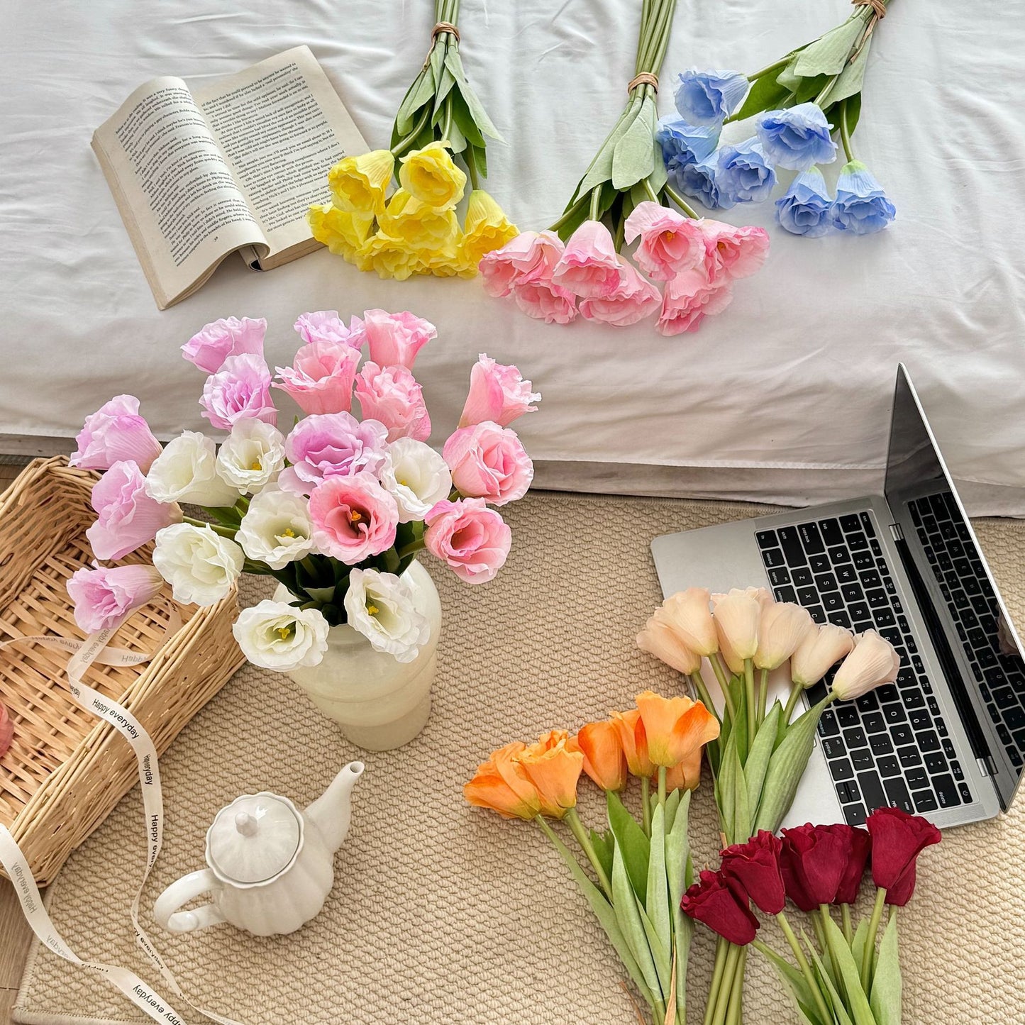 Artificial Silk Flower Bouquet, 7 Stems, 38cm, Home Table Decor